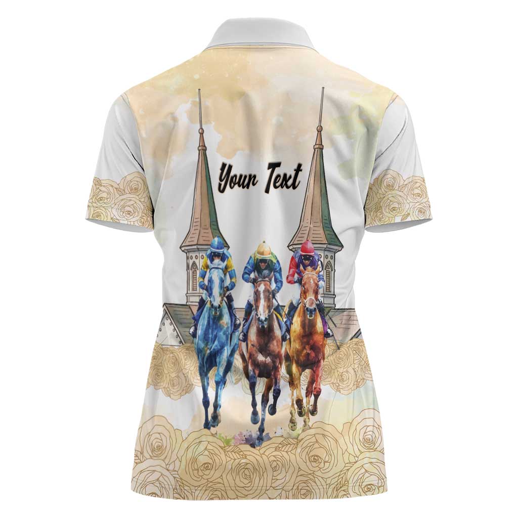 Kentucky Horse Racing Personalized Women Polo Shirt Churchill Downs Roses Pastel Yellow