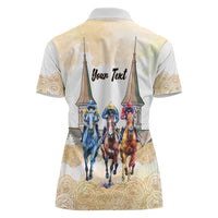 Kentucky Horse Racing Personalized Women Polo Shirt Churchill Downs Roses Pastel Yellow
