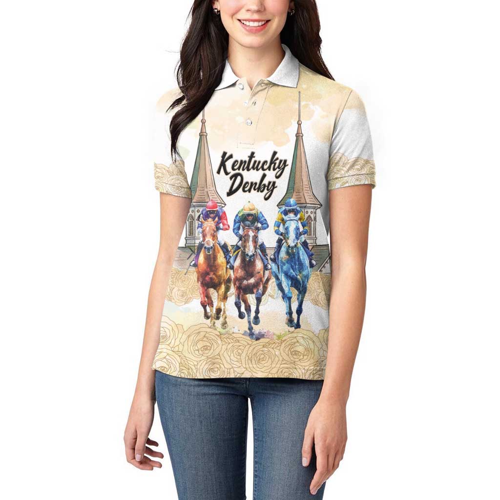 Kentucky Horse Racing Personalized Women Polo Shirt Churchill Downs Roses Pastel Yellow