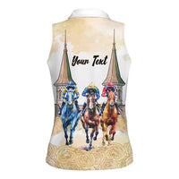 Kentucky Horse Racing Personalized Women Sleeveless Polo Shirt Churchill Downs Roses Pastel Yellow