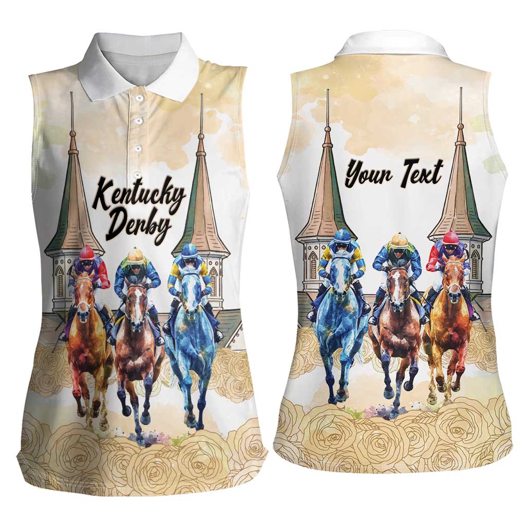 Kentucky Horse Racing Personalized Women Sleeveless Polo Shirt Churchill Downs Roses Pastel Yellow