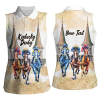 Kentucky Horse Racing Personalized Women Sleeveless Polo Shirt Churchill Downs Roses Pastel Yellow