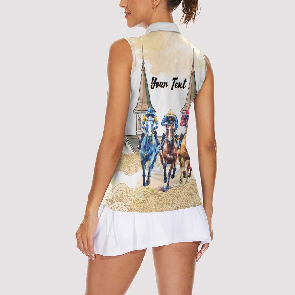 Kentucky Horse Racing Personalized Women Sleeveless Polo Shirt Churchill Downs Roses Pastel Yellow