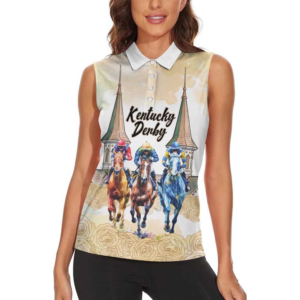 Kentucky Horse Racing Personalized Women Sleeveless Polo Shirt Churchill Downs Roses Pastel Yellow
