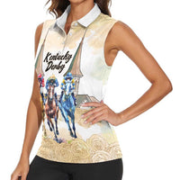 Kentucky Horse Racing Personalized Women Sleeveless Polo Shirt Churchill Downs Roses Pastel Yellow