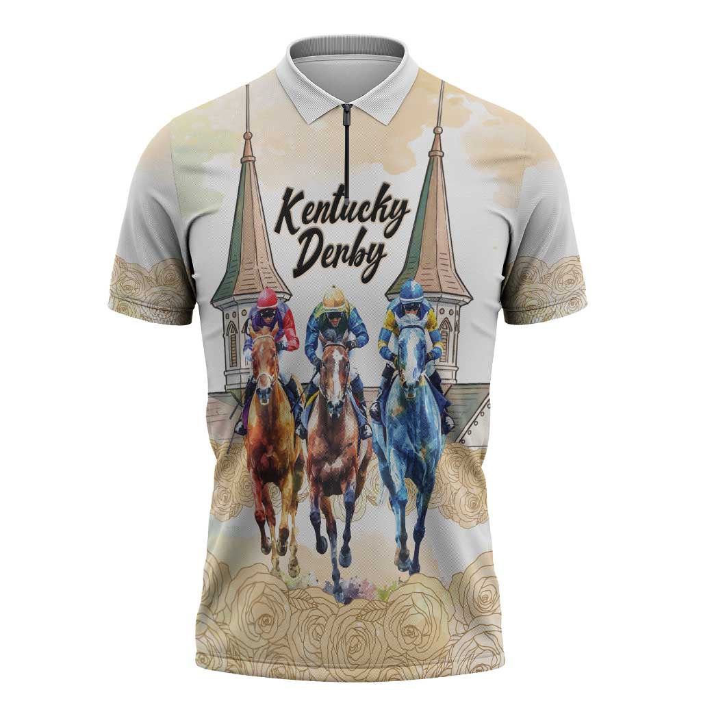 Kentucky Horse Racing Personalized Zipper Polo Shirt Churchill Downs Roses Pastel Yellow