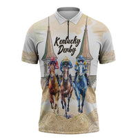 Kentucky Horse Racing Personalized Zipper Polo Shirt Churchill Downs Roses Pastel Yellow