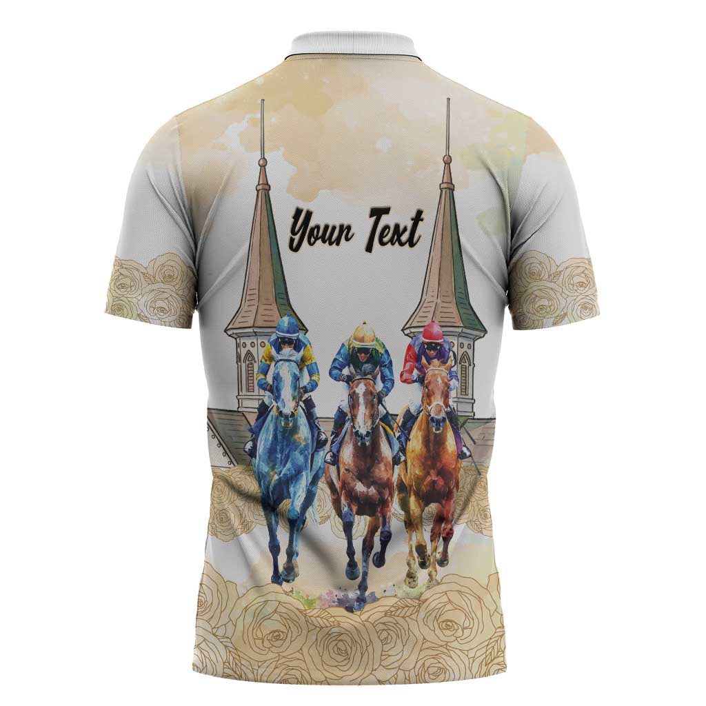 Kentucky Horse Racing Personalized Zipper Polo Shirt Churchill Downs Roses Pastel Yellow