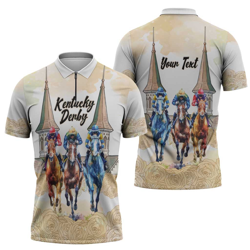 Kentucky Horse Racing Personalized Zipper Polo Shirt Churchill Downs Roses Pastel Yellow