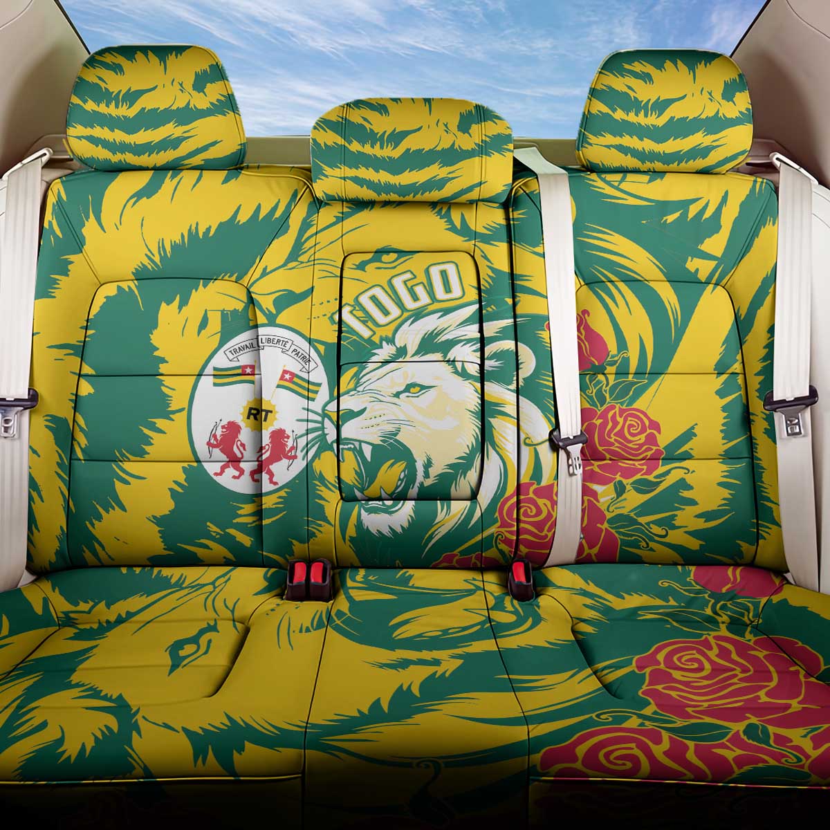Togo Independence Day Back Car Seat Cover Lion and Rose Proud To Be Togolese