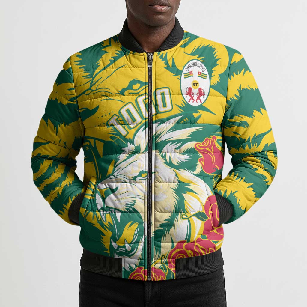 Togo Independence Day Bomber Puffer Jacket Lion and Rose Proud To Be Togolese