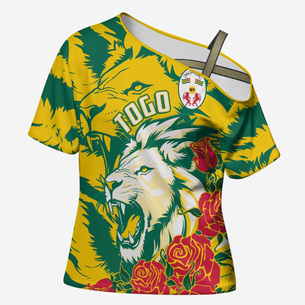 Togo Independence Day Cross Shoulder Shirt Lion and Rose Proud To Be Togolese