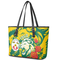 Togo Independence Day Leather Tote Bag Lion and Rose Proud To Be Togolese