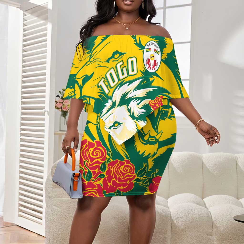 Togo Independence Day Off Shoulder Short Dress Lion and Rose Proud To Be Togolese