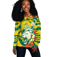 Togo Independence Day Off Shoulder Sweater Lion and Rose Proud To Be Togolese