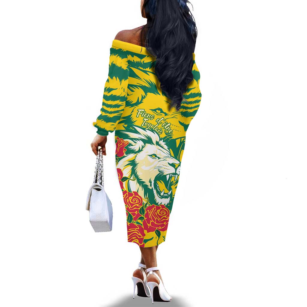 Togo Independence Day Off The Shoulder Long Sleeve Dress Lion and Rose Proud To Be Togolese