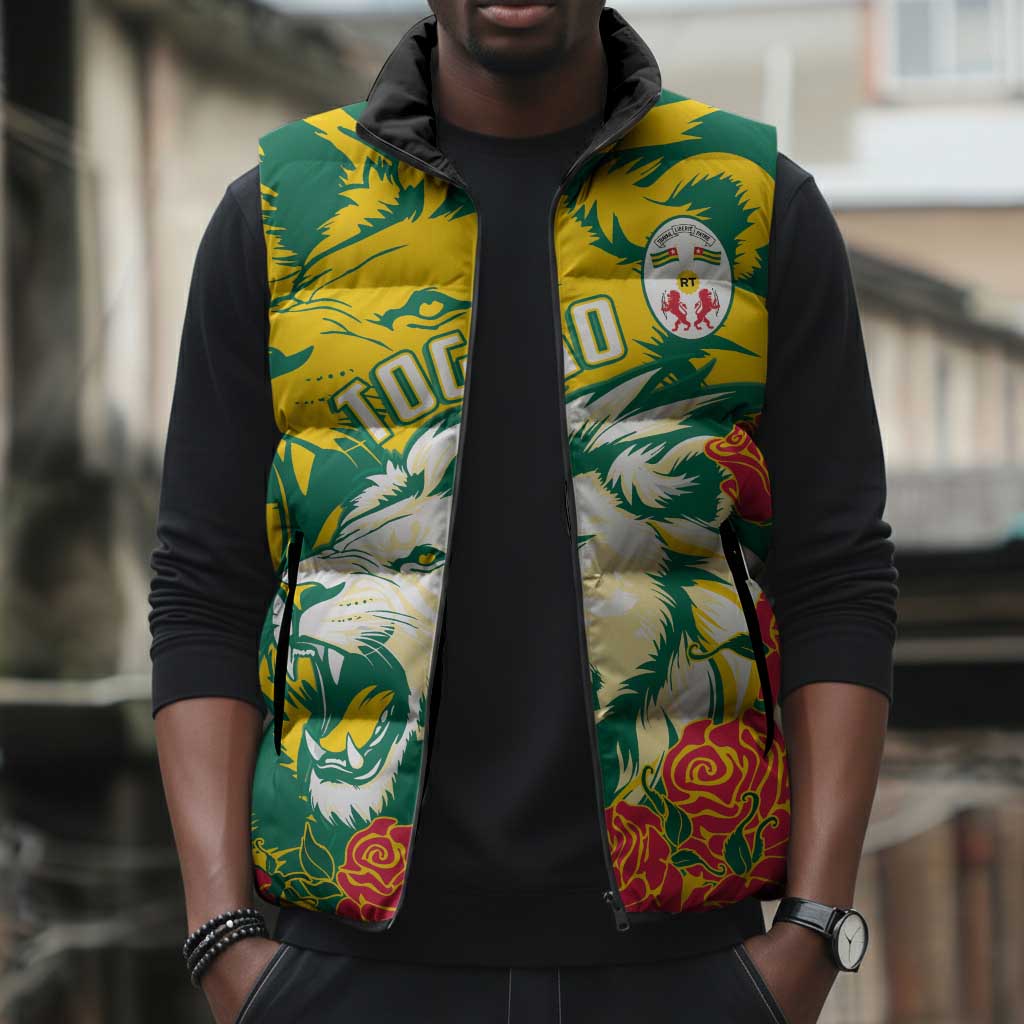 Togo Independence Day Sleeveless Puffer Jacket Lion and Rose Proud To Be Togolese