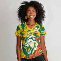 Togo Independence Day Women V-Neck T-Shirt Lion and Rose Proud To Be Togolese