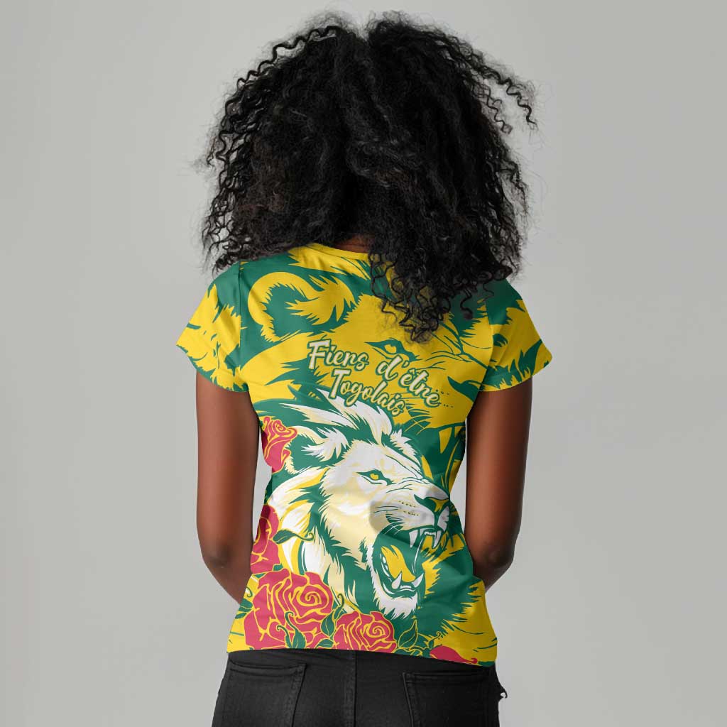Togo Independence Day Women V-Neck T-Shirt Lion and Rose Proud To Be Togolese