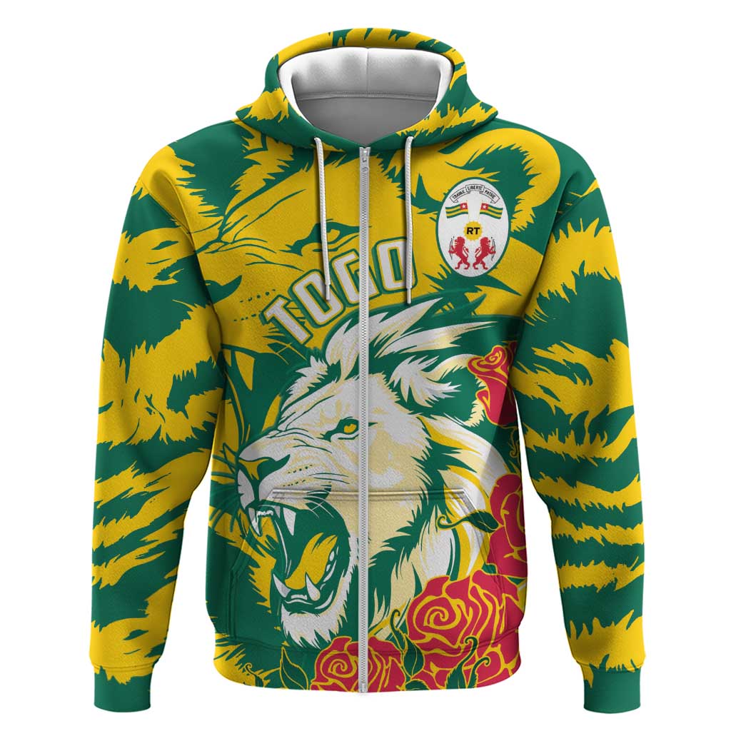 Togo Independence Day Zip Hoodie Lion and Rose Proud To Be Togolese
