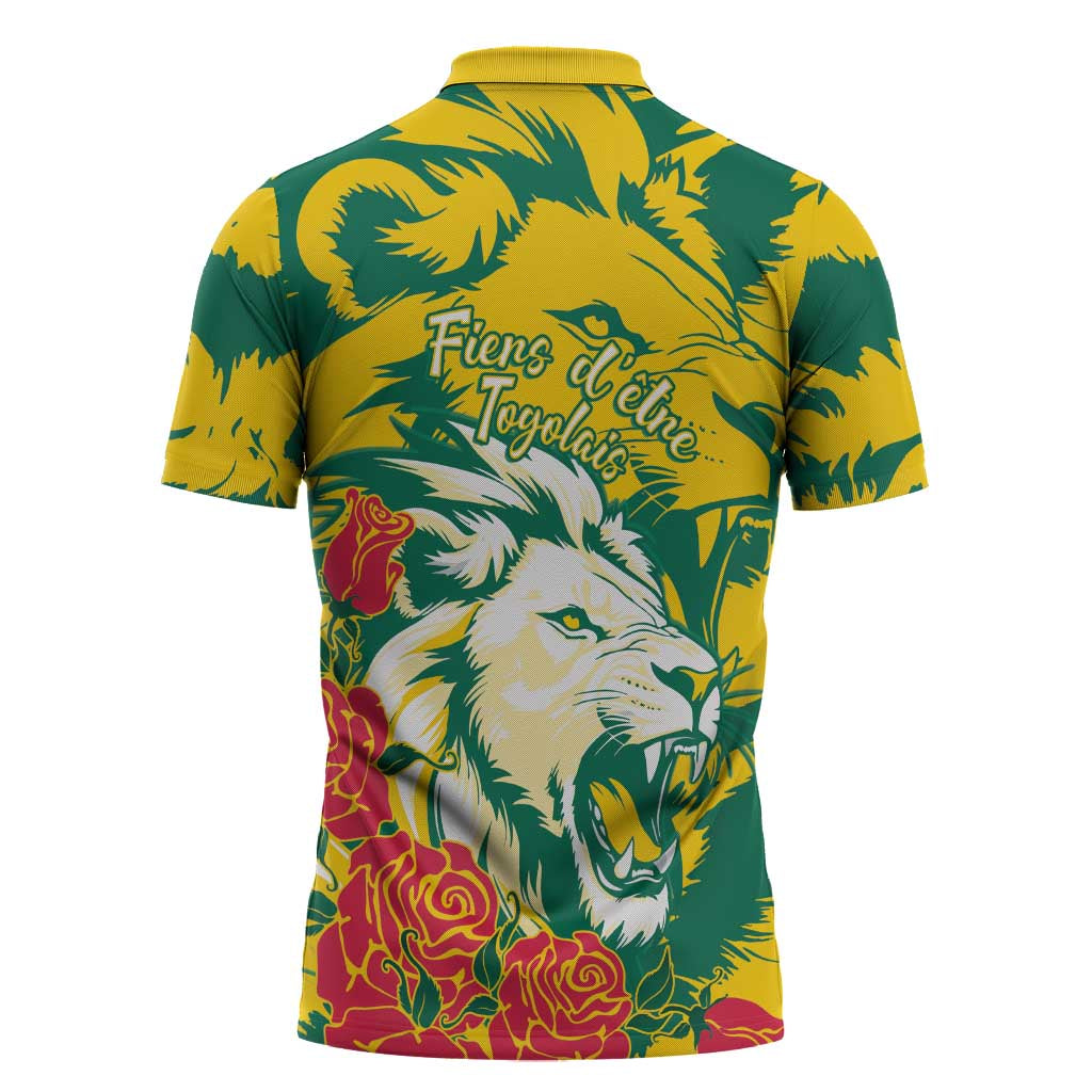 Togo Independence Day Zipper Polo Shirt Lion and Rose Proud To Be Togolese