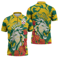 Togo Independence Day Zipper Polo Shirt Lion and Rose Proud To Be Togolese
