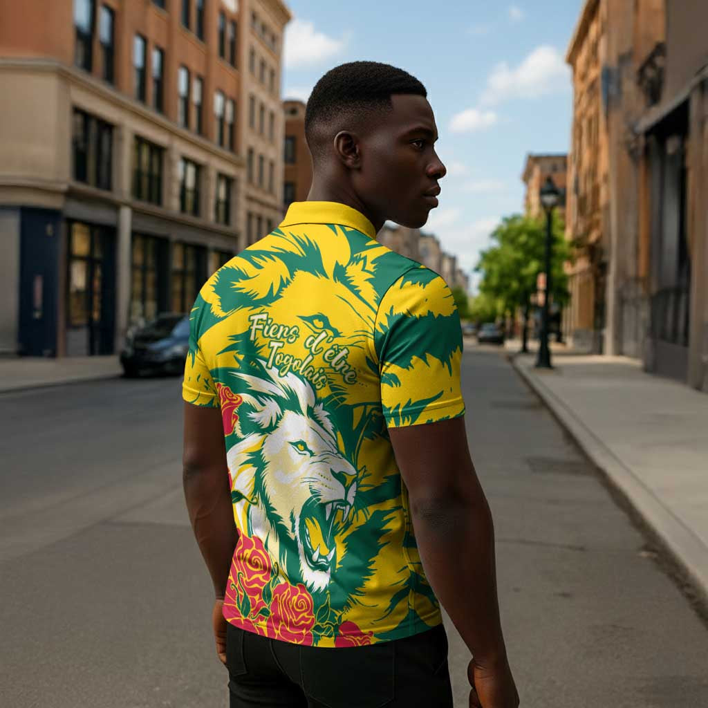 Togo Independence Day Zipper Polo Shirt Lion and Rose Proud To Be Togolese