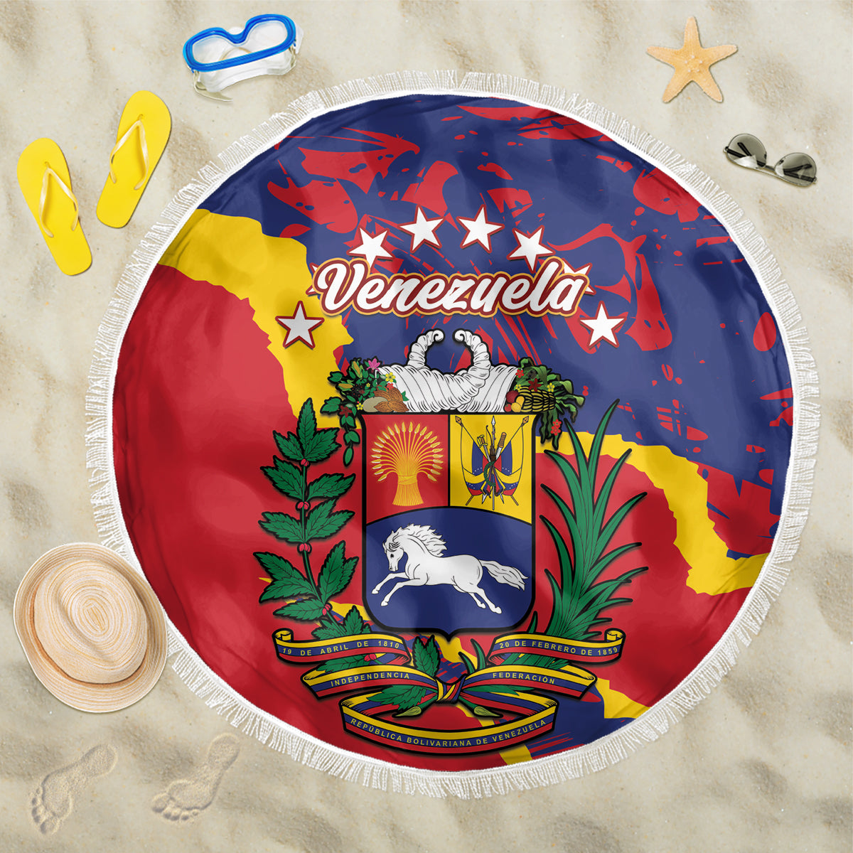 Venezuela Independence Day Beach Blanket Feliz Dia de la Independencia Grunge Style - Wonder Print Shop