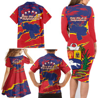 Venezuela Independence Day Family Matching Long Sleeve Bodycon Dress and Hawaiian Shirt Feliz Dia de la Independencia Grunge Style - Wonder Print Shop