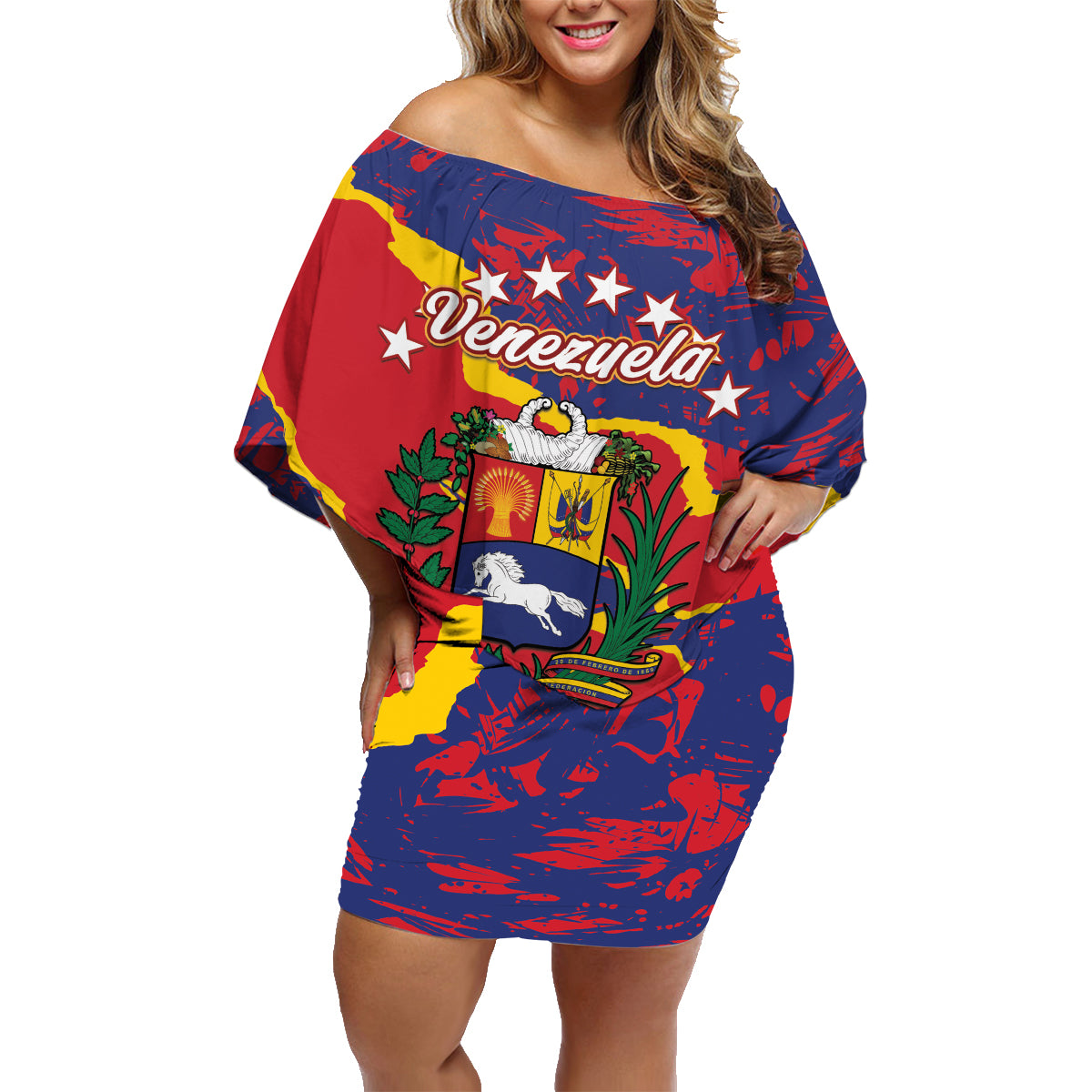 Venezuela Independence Day Family Matching Off Shoulder Short Dress and Hawaiian Shirt Feliz Dia de la Independencia Grunge Style - Wonder Print Shop