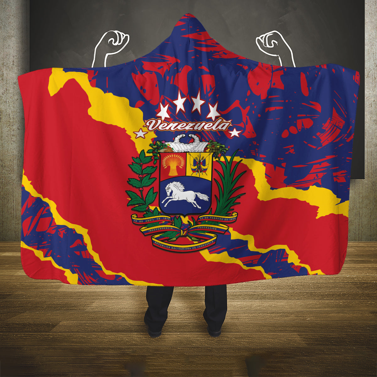 Venezuela Independence Day Hooded Blanket Feliz Dia de la Independencia Grunge Style