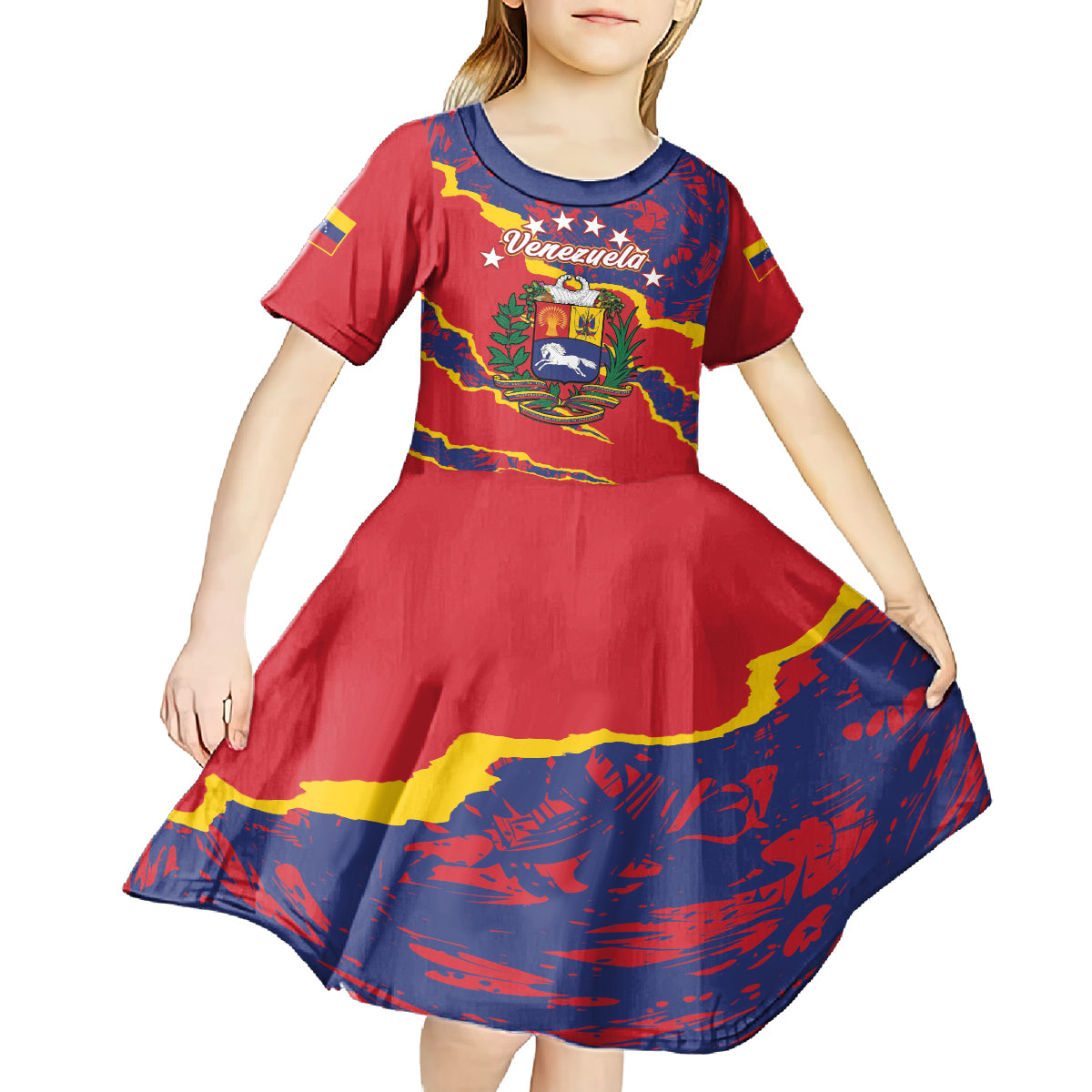 Venezuela Independence Day Kid Short Sleeve Dress Feliz Dia de la Independencia Grunge Style - Wonder Print Shop