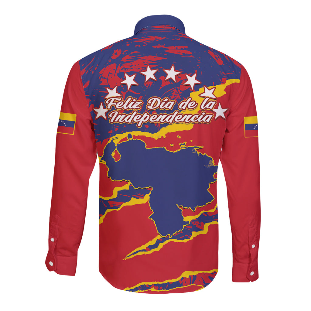 Venezuela Independence Day Long Sleeve Button Shirt Feliz Dia de la Independencia Grunge Style - Wonder Print Shop