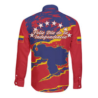 Venezuela Independence Day Long Sleeve Button Shirt Feliz Dia de la Independencia Grunge Style - Wonder Print Shop