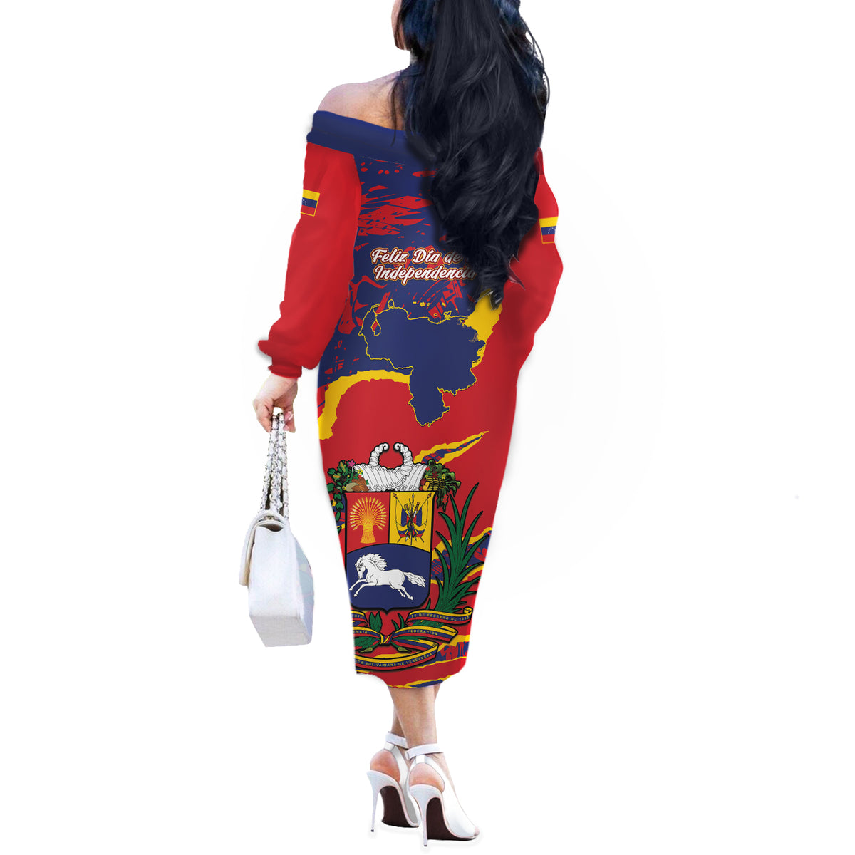 Venezuela Independence Day Off The Shoulder Long Sleeve Dress Feliz Dia de la Independencia Grunge Style - Wonder Print Shop