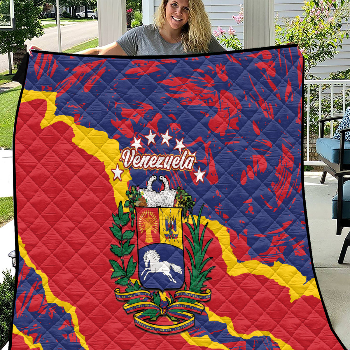 Venezuela Independence Day Quilt Feliz Dia de la Independencia Grunge Style - Wonder Print Shop