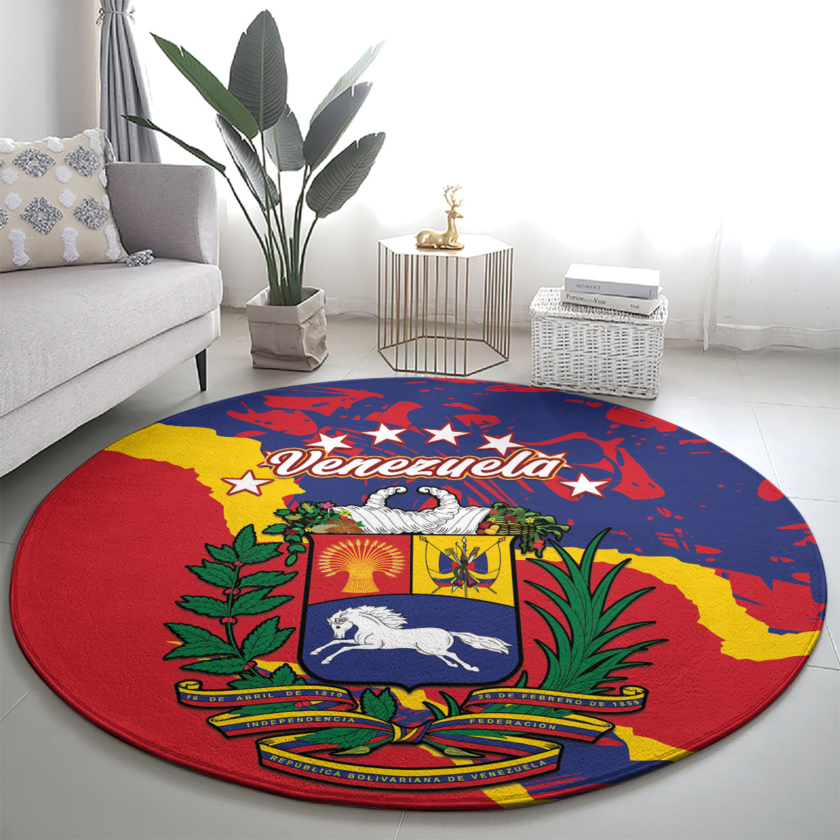 Venezuela Independence Day Round Carpet Feliz Dia de la Independencia Grunge Style