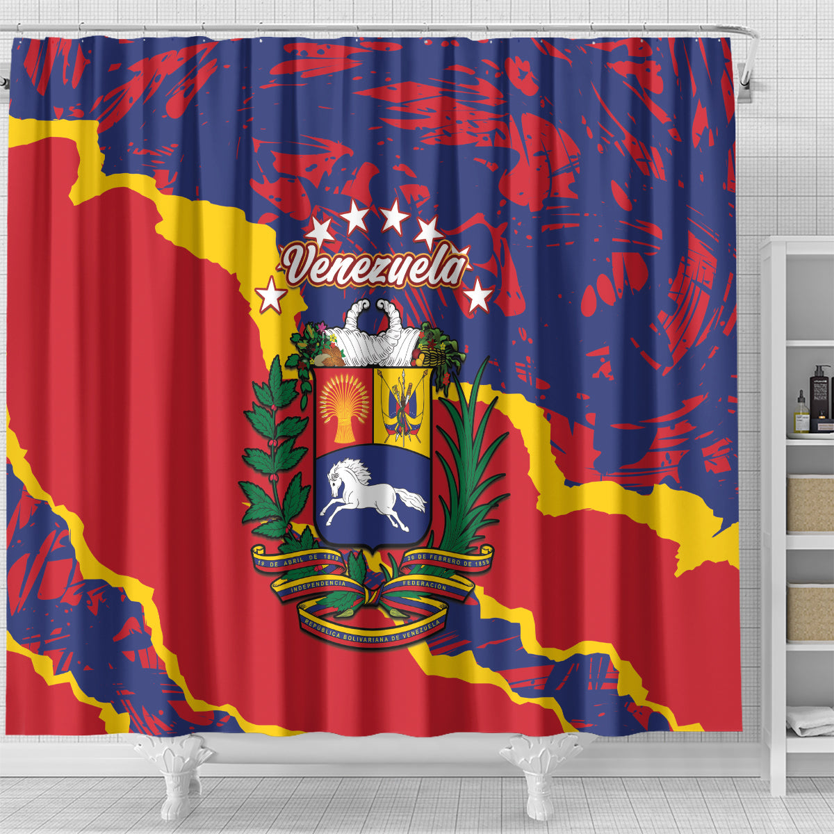 Venezuela Independence Day Shower Curtain Feliz Dia de la Independencia Grunge Style