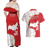 Russia Independence Day Couples Matching Off Shoulder Maxi Dress and Hawaiian Shirt Coat Of Arms With Map - Wonder Print Shop