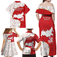 Russia Independence Day Family Matching Off Shoulder Maxi Dress and Hawaiian Shirt Coat Of Arms With Map - Wonder Print Shop