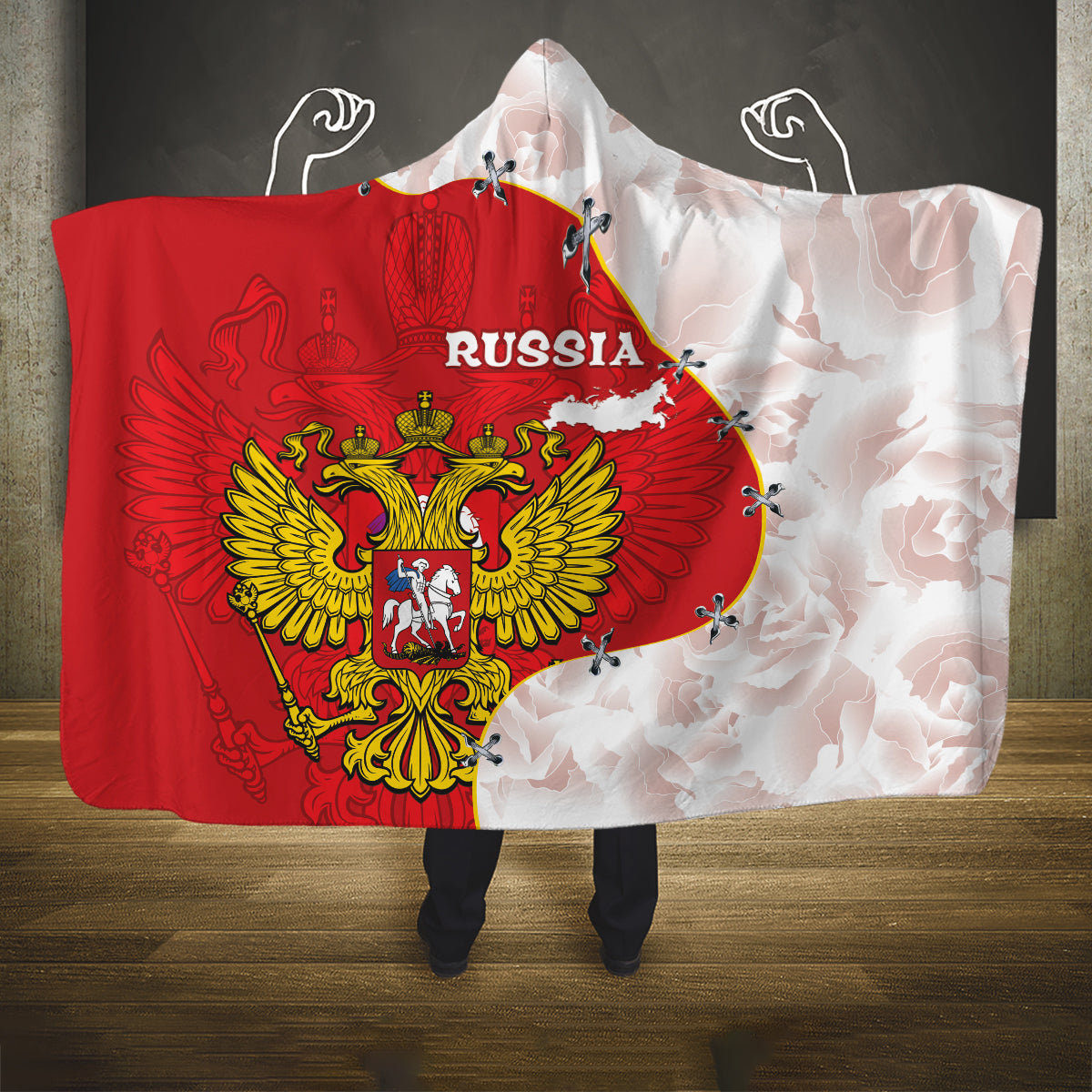Russia Independence Day Hooded Blanket Coat Of Arms With Map
