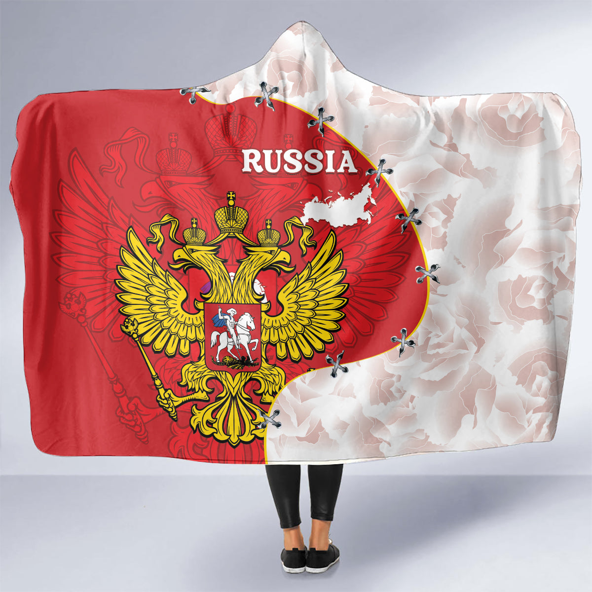 Russia Independence Day Hooded Blanket Coat Of Arms With Map