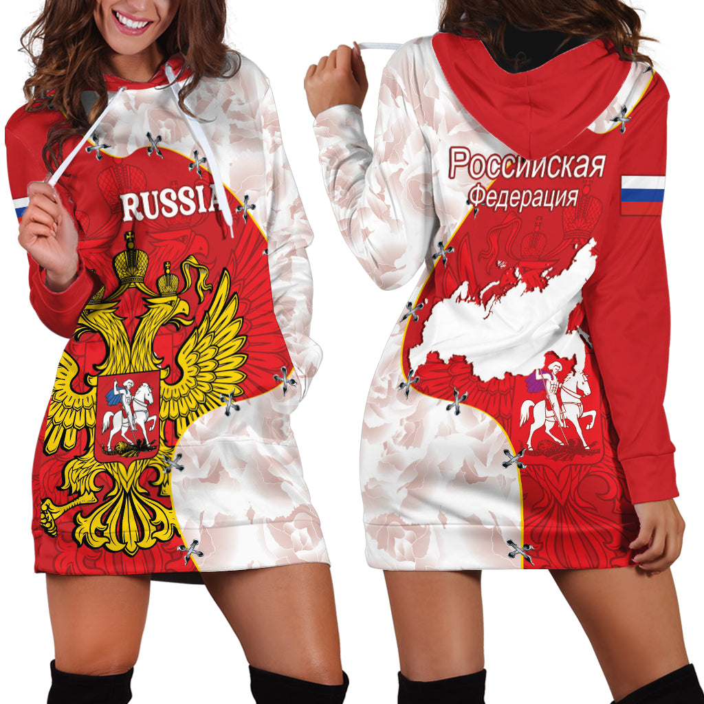 Russia Independence Day Hoodie Dress Coat Of Arms With Map - Wonder Print Shop