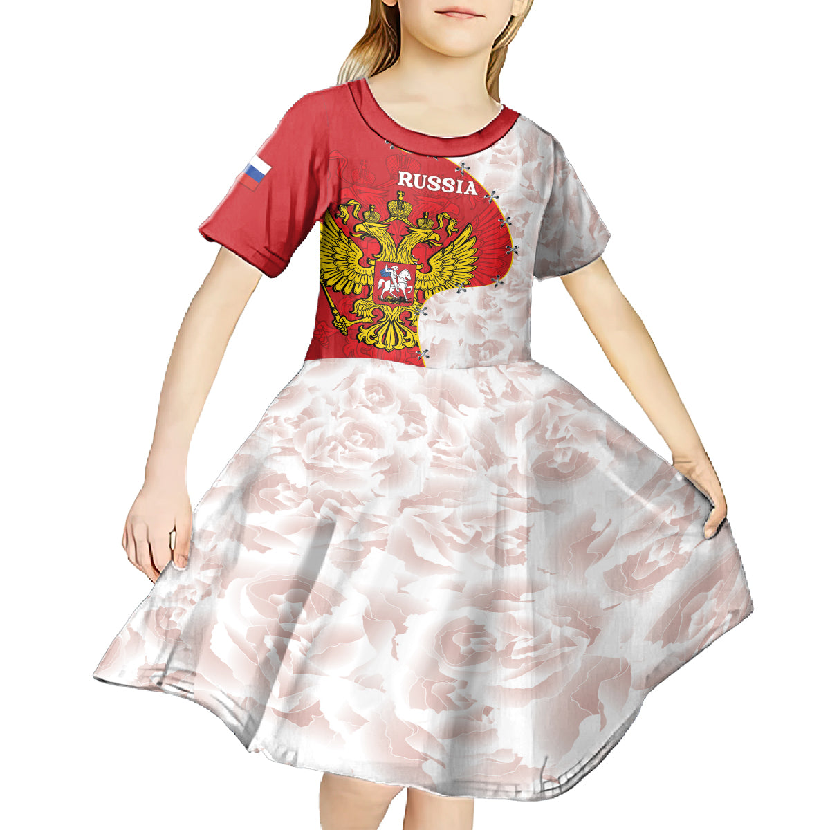 Russia Independence Day Kid Short Sleeve Dress Coat Of Arms With Map - Wonder Print Shop