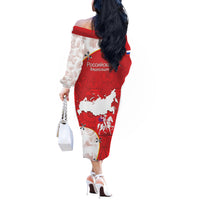 Russia Independence Day Off The Shoulder Long Sleeve Dress Coat Of Arms With Map - Wonder Print Shop
