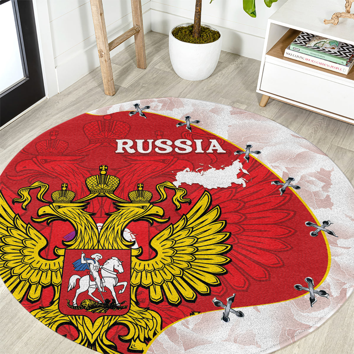 Russia Independence Day Round Carpet Coat Of Arms With Map