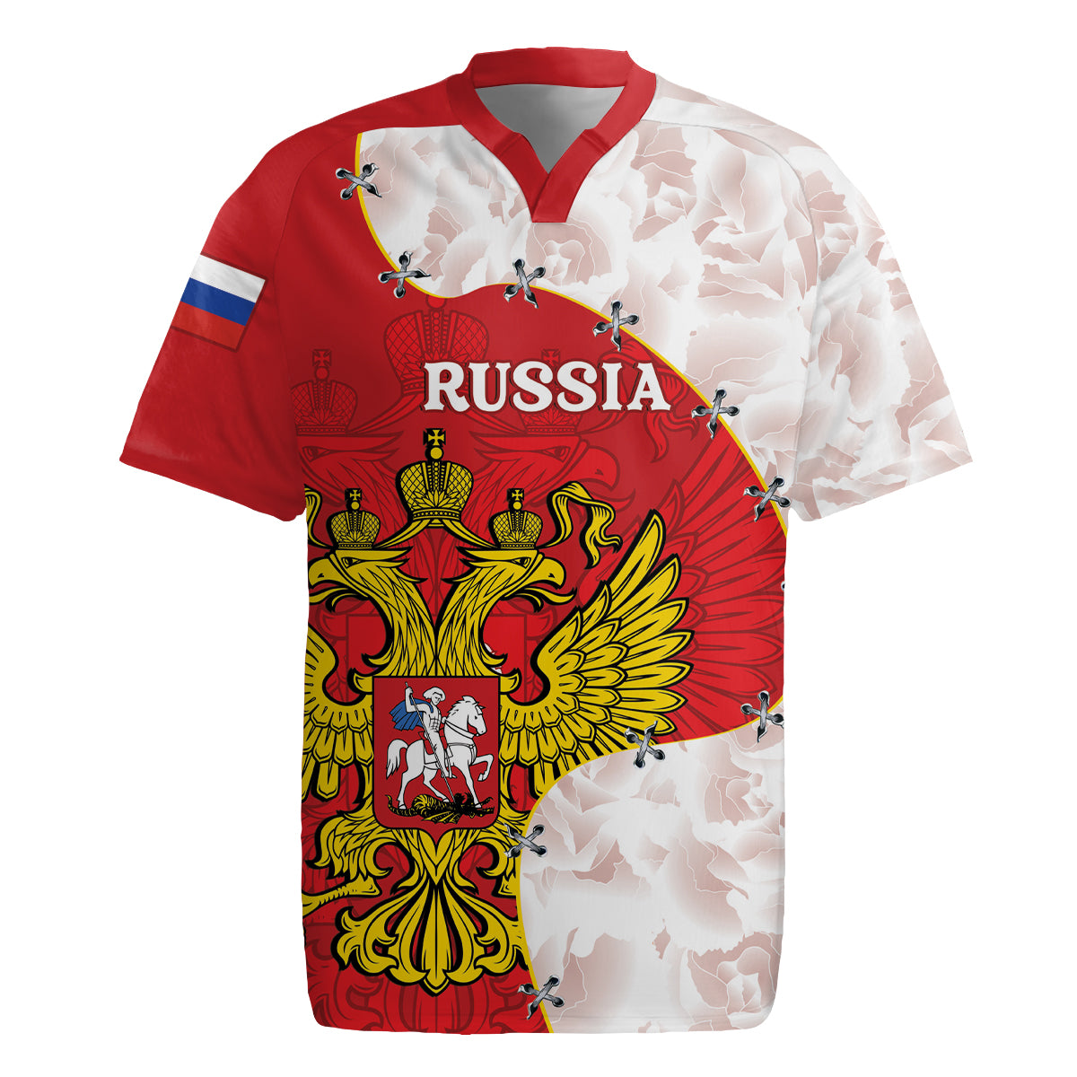 Russia Independence Day Rugby Jersey Coat Of Arms With Map - Wonder Print Shop