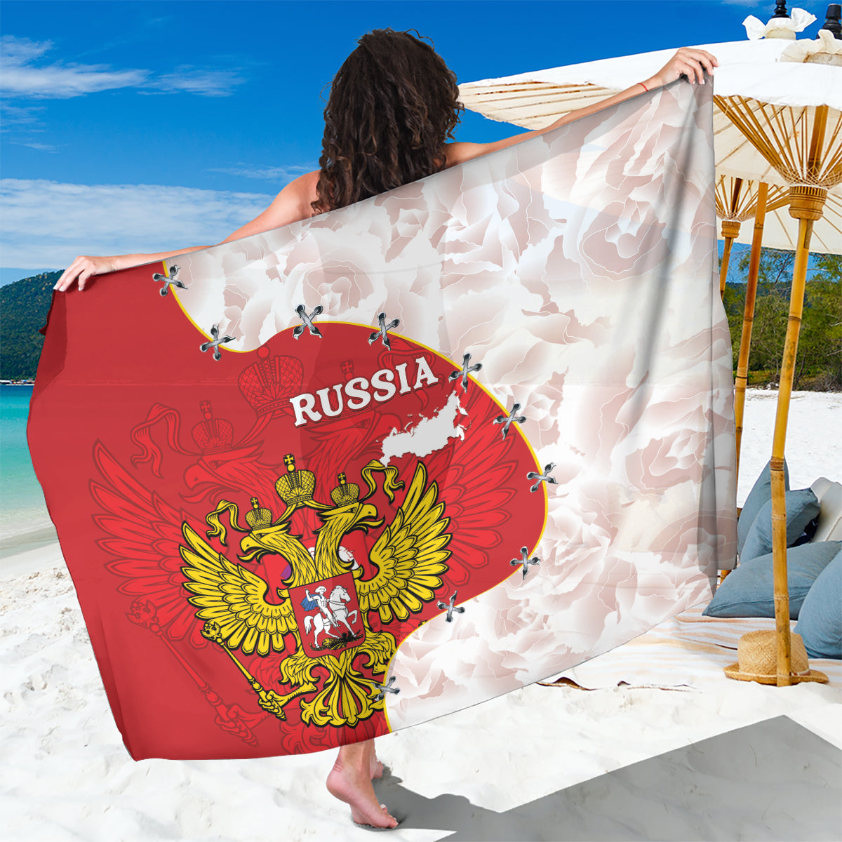 Russia Independence Day Sarong Coat Of Arms With Map