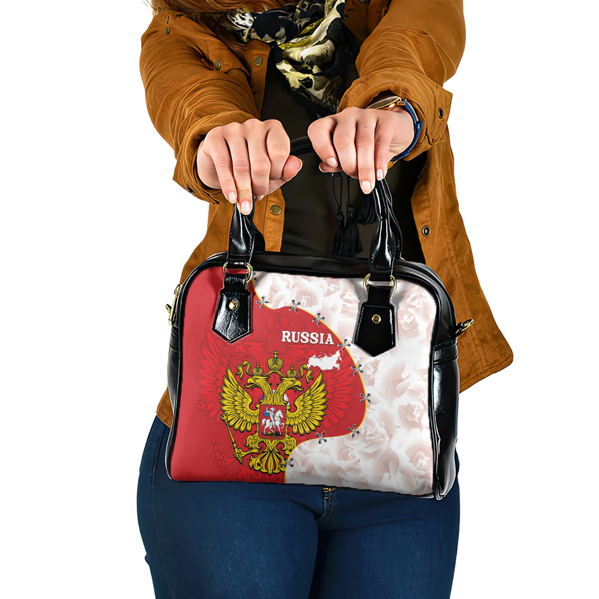 Russia Independence Day Shoulder Handbag Coat Of Arms With Map