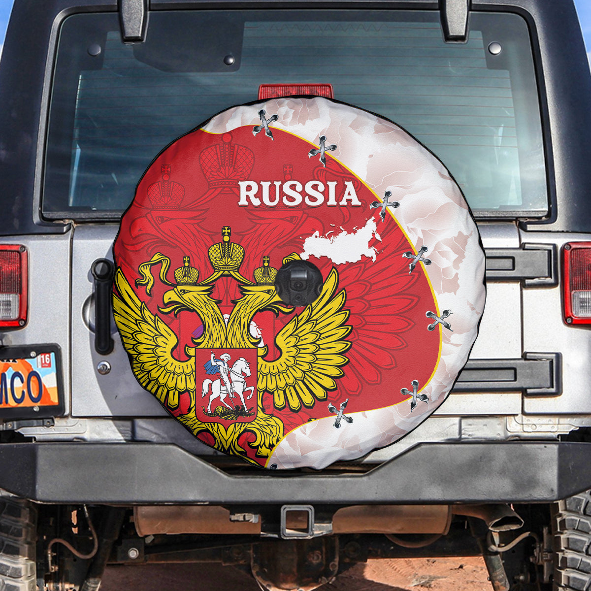 Russia Independence Day Spare Tire Cover Coat Of Arms With Map